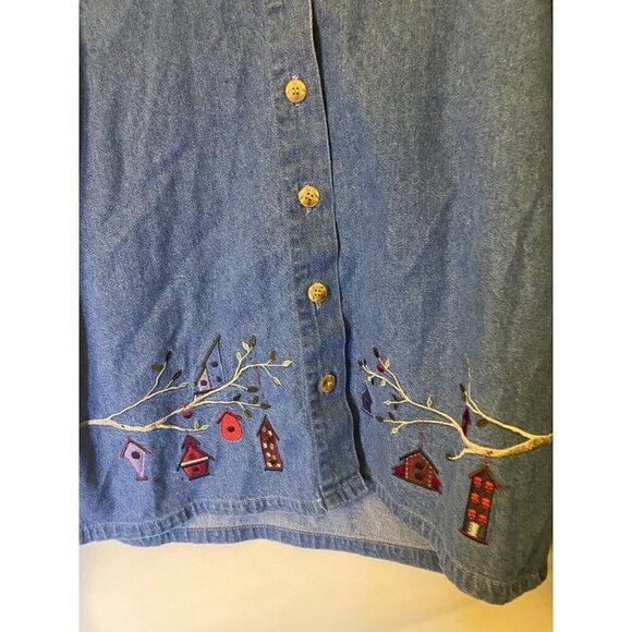Christopher & Banks Vintage Denim Jean Shirt Womens Size Medium M Birdhouse - Picture 2 of 3